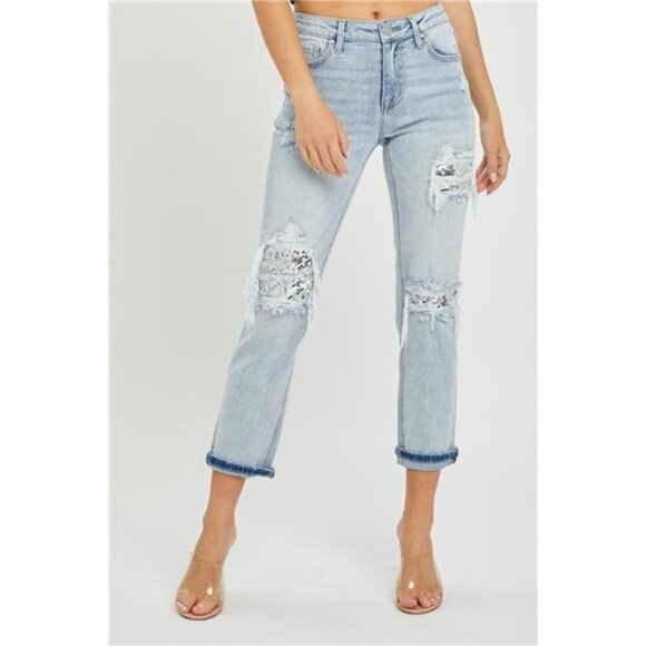 Other - RISEN Mid-Rise Sequin Patched Jeans